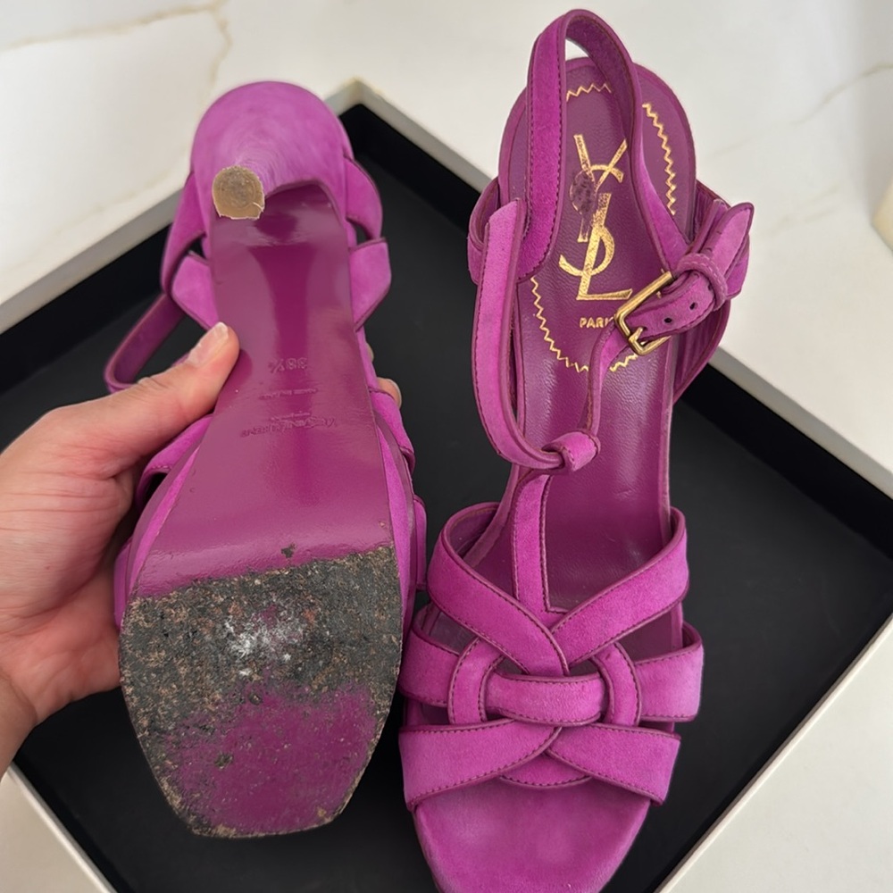 Yves Saint Laurent Suede Tribute Platform Sandals Size 38 1/2 - Picture 8 of 10